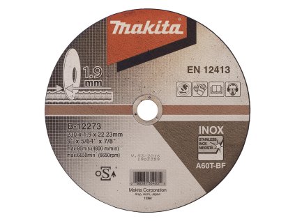 Makita rezný kotúč na nehrdzavejúcu oceľ 230 x 22,23 x 1,9 mm, 1ks, B-12273 | ajtech.sk