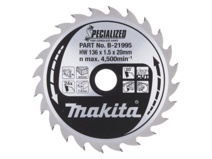 Makita pílový kotúč pre akú kotúčovú pílu na drevo 136 mm / 20 mm / 24z, B-21995 MA | ajtech.sk
