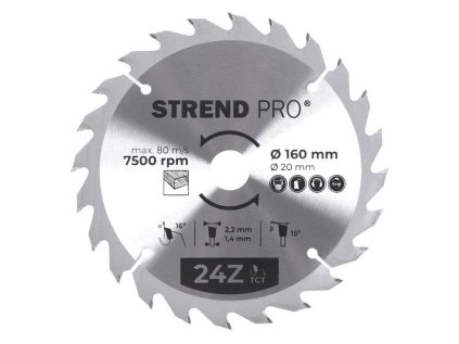 Strend Pro Pílový kotúč na drevo TCT 160 x 2,2 x 20 mm 24T | ajtech.sk