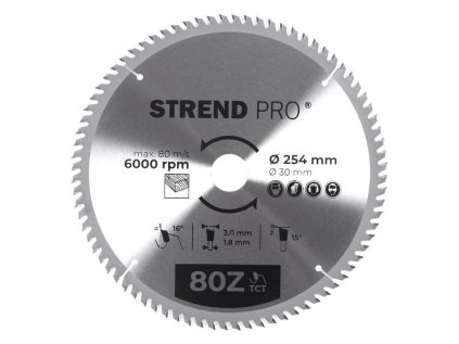 Strend Pro Pílový kotúč na drevo TCT 254 x 3,0 x 30/20 mm 80T | ajtech.sk