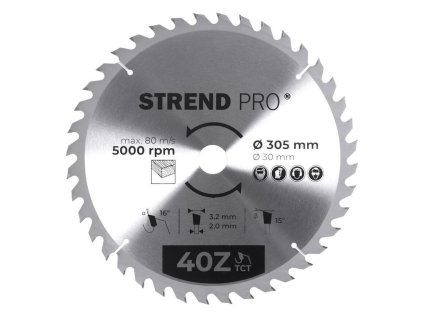 Strend Pro Pílový kotúč na drevo TCT 305 x 3,2 x 30/20 mm 40T | ajtech.sk