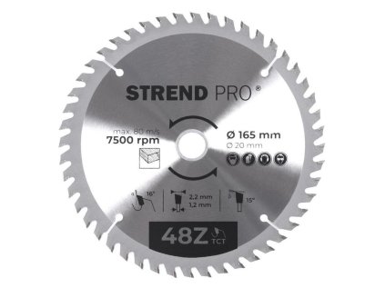 Strend Pro Pílový kotúč na drevo TCT 165 x 2,2 x 20/16 mm 48T | ajtech.sk