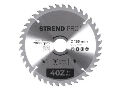 Strend Pro Pílový kotúč na drevo TCT 185 x 2,2 x 30/16 mm 40T | ajtech.sk
