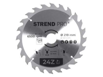 Strend Pro Pílový kotúč na drevo TCT 210 x 2,6 x 30/20 mm 24T | ajtech.sk