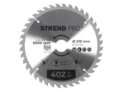 Strend Pro Pílový kotúč na drevo TCT 210 x 2,6 x 30/20 mm 40T | ajtech.sk