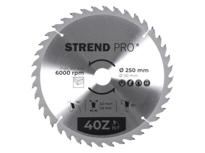 Strend Pro Pílový kotúč na drevo TCT 250 x 3,0 x 30/20 mm 40T | ajtech.sk