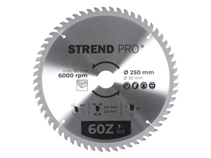 Strend Pro Pílový kotúč na drevo TCT 250 x 3,0 x 30/20 mm 60T | ajtech.sk