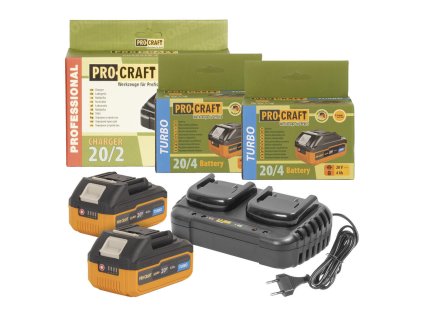 ProCraft Sada dvoch 20 V 4 Ah akumulátorov Procraft 20/4 Turbo a nabíjačky 20/2 | ajtech.sk