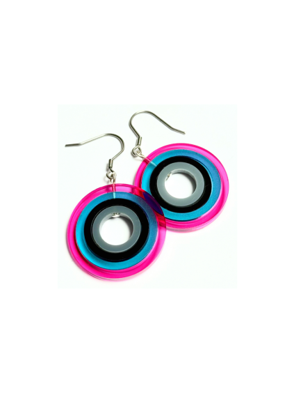 Náušnice COLOR ICONS MINI - petrol & pink  3,5 cm