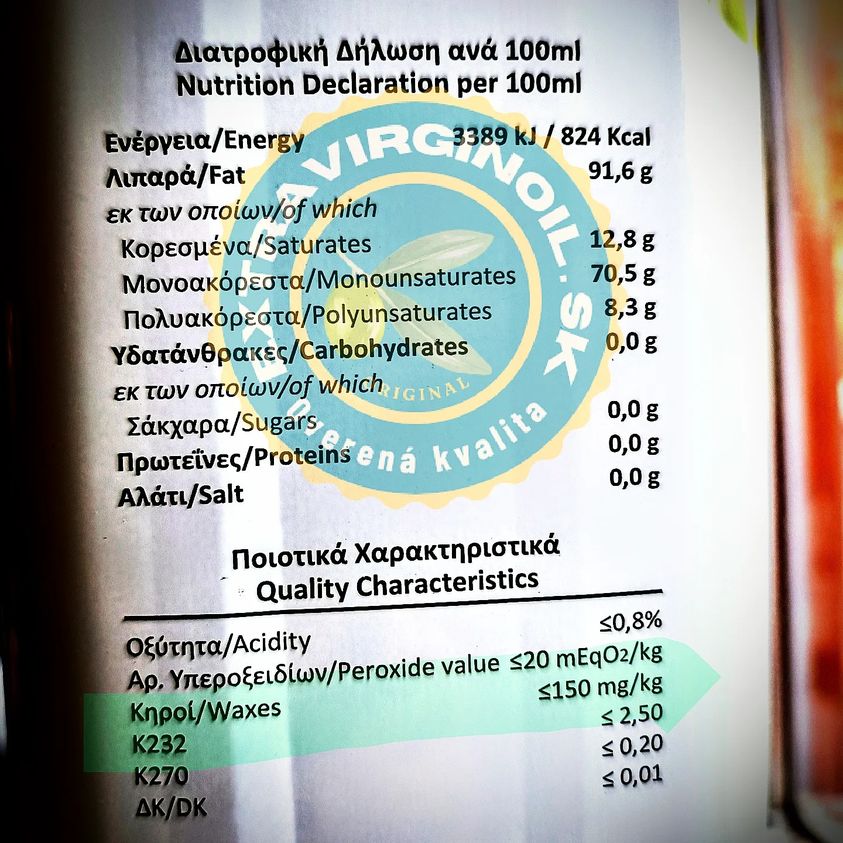 Vosky - ďalší údaj na etikete olivového oleja