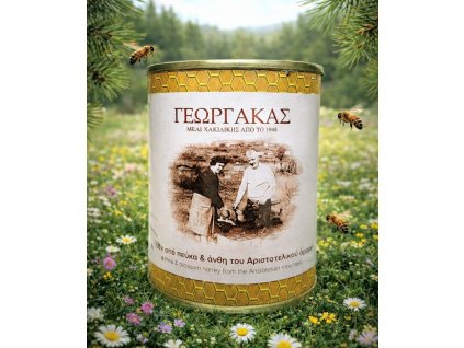 Borovicový a kvetový med z Aristotelovej hory 450g  GEORGAKAS - dedičstvo niekoľkých generácií