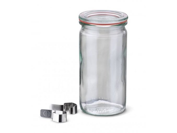 Zavařovací sklenice Cylinder WECK 340 ml -  s víčkem, těsnící gumou a klipsy