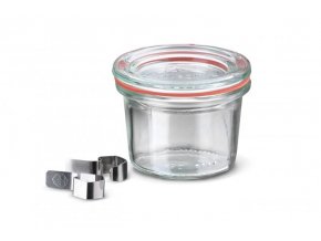Zavařovací sklenice mini Classic WECK 80ml - sklenice s víčkem, klipsy a těsnící gumou