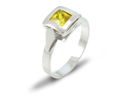 Prsteň z bieleho zlata 5 mm x 5 mm žltý zirkón