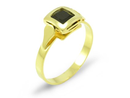 Prsteň zo žltého zlata 5 mm x 5 mm - čierny zirkón