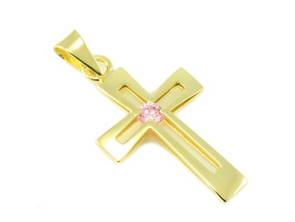 Zlatý prívesok - Krížik sv ružovým zirkónom