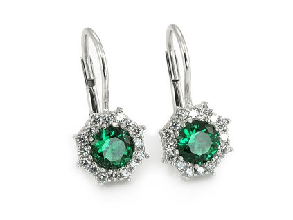 Náušnice z bieleho  zlata kvetinky so syntetickými čírimi a zelenými zirkónmi