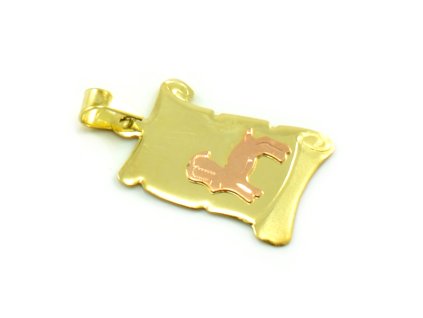 Znamenie zo žltého zlata v tvare zvinutého listu papiera - kozoroh