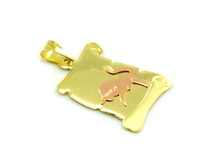 Znamenie zo žltého zlata v tvare zvinutého listu papiera - býk