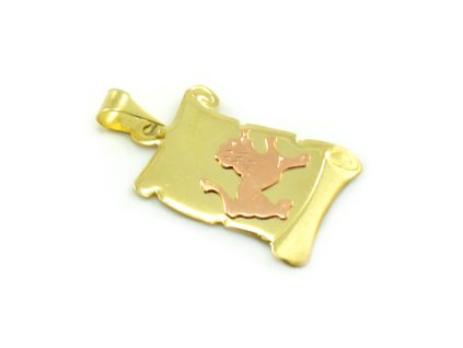 Znamenie zo žltého zlata v tvare zvinutého listu papiera - lev