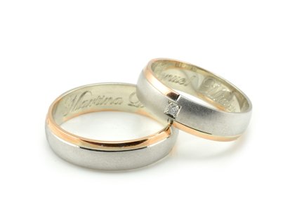 Svadobné obrúčky z červeného a bieleho zlata jeden zirkón