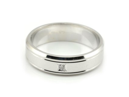 Svadobné obrúčky z bieleho zlata široké 5 mm, jeden zirkón