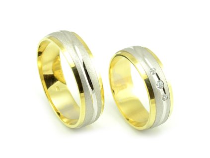 Svadobné obrúčky zo žltého a bieleho zlata s vlnkou