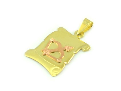 Znamenie zo žltého zlata v tvare zvinutého listu papiera - strelec