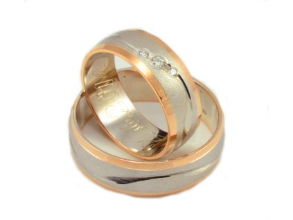 Svadobné obrúčky z červeného a bieleho zlata s vlnkou