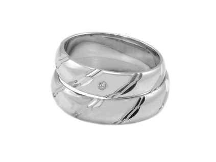 Zlaté Svadobné obrúčky z bieleho zlata s gravírom a kamienkom