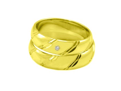 Zlaté Svadobné obrúčky zo žltého zlata s gravírom a kamienkom