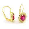 Náušnice zo žltého zlata so syntetickými zirkónmi a rubínmi