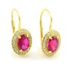 Náušnice zo žltého zlata so syntetickými zirkónmi a rubínmi