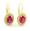 Náušnice zo žltého zlata so syntetickými zirkónmi a rubínom