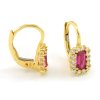 Náušnice zo žltého zlata so syntetickými zirkónmi a obdĺžnikovými rubínmi