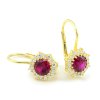 Náušnice zo žltého zlata kvetinky so syntetickými zirkónmi a rubínmi