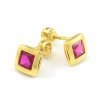 Náušnice zo žltého zlata zirkóny červeno-fialové 5mm x 5mm na balón
