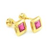 Náušnice zo žltého zlata zirkóny červenofialové 5 mm x 5 mm na balón