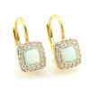 Náušnice zo žltého zlata štvorcové opály obkolesené zirkónmi
