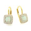 Náušnice zo žltého zlata štvorcové opály obkolesené zirkónmi