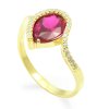 Prsteň zo žltého zlata - Slza s rubínovým zirkónom