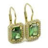 Náušnice zo žltého zlata unikátny zelený zirkón s kamienkami dookola