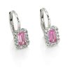 Náušnice z bieleho zlata s ružovým zirkónom a kamienkami po obvode