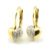 Náušnice zo žltého zlata srdiečka s kamienkami na polovici
