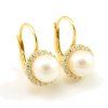 Náušnice zo žltého zlata veľká biela prírodná perla zirkóny dookola