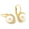 Náušnice zo žltého zlata veľká biela prírodná perla zirkóny dookola