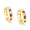 Náušnice zo žltého zlata krúžky kameňové s červenými zirkónmi 14 mm priemer