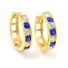 Náušnice zo žltého zlata krúžky kameňové s modrými zirkónmi 14 mm priemer