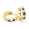 Náušnice zo žltého zlata krúžky kameňové s modrými zirkónmi 14 mm priemer