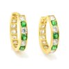 Náušnice zo žltého zlata krúžky kameňové so zelenými zirkónmi 14 mm priemer
